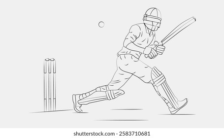 Best cricket players Line Drawing Illustration of cricket players from different participating countries. Batsman and bowler cricket  White Background.Line art Player.