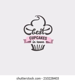 Best cupcake in town. Candy Shop Sticker with Cupcake Silhouette. Vintage Illustration