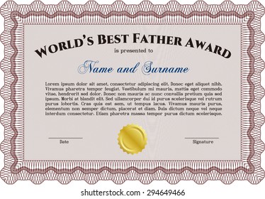 Best Dad Award. Beauty design. Customizable, Easy to edit and change colors.With great quality guilloche pattern. 