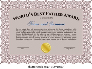 Premio al Mejor Papá. Con fondo lineal. Excelente diseño complejo. Detallado.