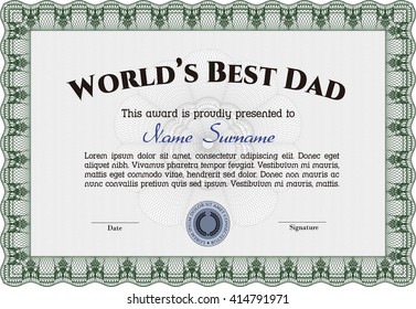 Best Dad Award. Lovely design. Border, frame. With quality background. 