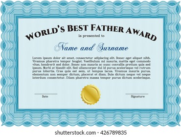 Best Dad Award. With quality background. Border, frame. Superior design. 