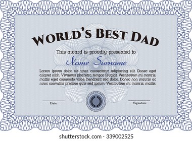 Best Dad Award Template. Artistry design. With guilloche pattern and background. Vector illustration.