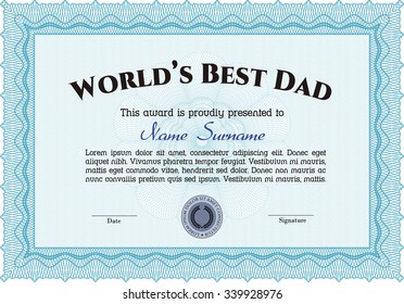 Plantilla de premio al mejor papá. Con un fondo lineal complejo. Borde, marco.Diseño retro. 