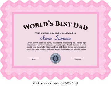 Best Dad Award Template. With complex linear background. Artistry design. Vector illustration. 