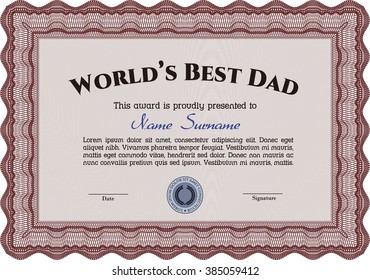 Best Dad Award Template. With complex linear background. Artistry design. Vector 
illustration. 
