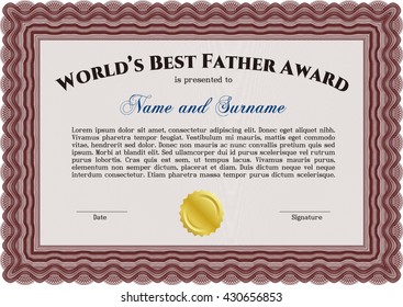 Best Dad Award Template. With complex linear background. Excellent complex design. Vector illustration. 