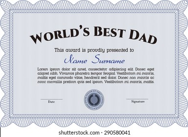 Best Dad Award Template. Detailed.Sophisticated design. With background. 