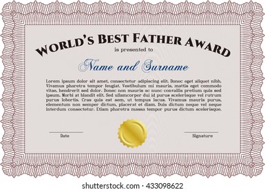 Best Dad Award Template. Excellent complex design. With guilloche pattern and background. Vector illustration. 