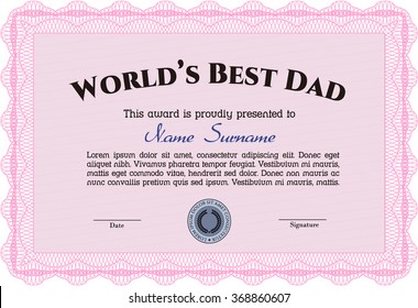 Best Dad Award Template. Lovely design. Vector illustration.With complex linear background. 