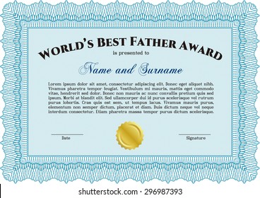 Best Dad Award Template. With quality background. Border, frame.Excellent complex design. 
