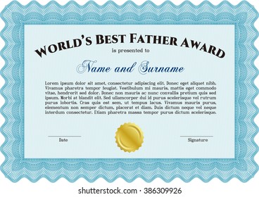 Best Dad Award Template. Vector illustration. With complex linear background. Artistry design. 