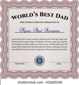 Best Dad Award Template. Vector illustration. Excellent complex design. With guilloche pattern and background. 