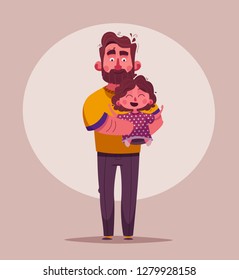 The best dad and daughter. Happy together. Cartoon vector illustration. Happy Father's day card