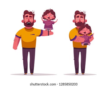 The best dad and daughter. Happy together. Cartoon vector illustration. Happy Father's day card