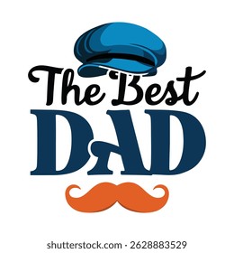 the best dad design with blue hat and orange mustache