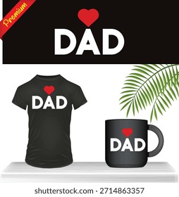 Mejor maqueta de juego de regalo de papá. Pantalla de camiseta y taza con tipografía de texto y decoración de hojas verdes. Gráfico aislado para el día del padre o regalos de cumpleaños.