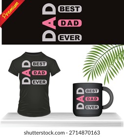 Gráfico de Vector de hoja verde 'Best Dad Ever': diseño de tipografía familiar de corazón para camiseta negra e impresión de taza de café. Día del Padre, amante de la Naturaleza, y concepto de regalo minimalista en fondo transparente.