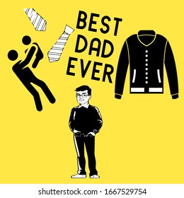 La mejor mano de papá dibujó ilustración con fondo amarillo. La mano del Día del Padre dibujó ilustración.