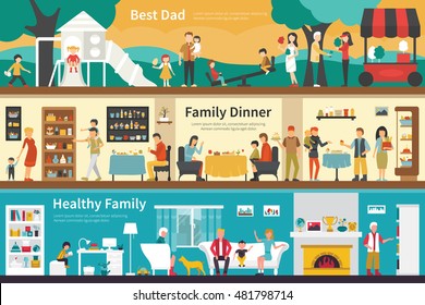 Best Dad Family Dinner Healthy flat interior outdoor concept web