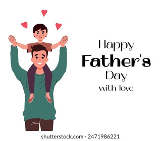 El mejor papá. Día del Padre. Generación. Familia. Un hombre sostiene a un niño sobre sus hombros. Ilustración vectorial. Aislado. Abrazo. Juntos. Estilo plano. Caracteres. Personas. Niño y adulto. 16 de junio