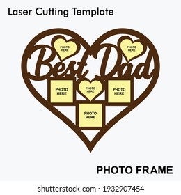 Mejor fotograma de corte láser de papá con opción de 6 fotos. marco creativo y hermoso adecuado para el día y cumpleaños de los padres. Diseño de plantilla de fotograma de corte láser para corte mdf y acrílico.