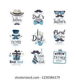 Best Dad logo design set, Happy Fathers Day creative labels for banner, poster, greeting card, shirt, hand drawn vector Illustration