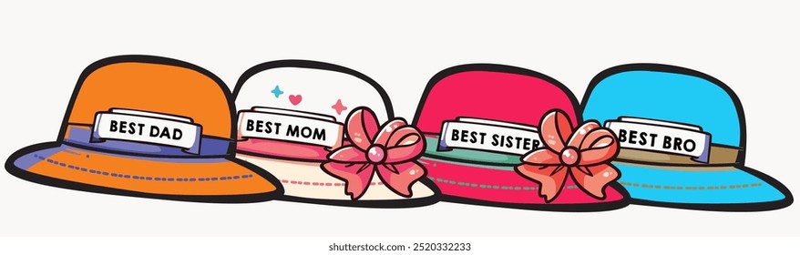 Mejor papá mamá hermana hermano relación familiar sombrero pegatina Clipart