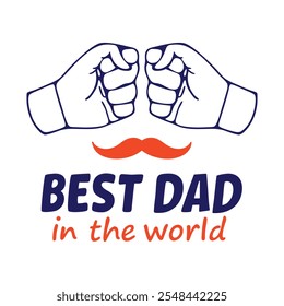 Mejor Papá En El Mundo Creativo Puño Bump Ilustración con el icono del bigote y diseño de tipografía audaz