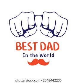 Mejor Papá En El Mundo Creativo Puño Bump Ilustración con el icono del bigote y diseño de tipografía audaz