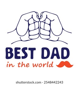 Mejor Papá En El Mundo Creativo Puño Bump Ilustración con el icono del bigote y diseño de tipografía audaz