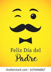 The best Dad in the World - World s best dad - spanish language. Happy fathers day - Feliz dia del Padre - quotes. Congratulation card, label, badge vector. Mustache with wink smile