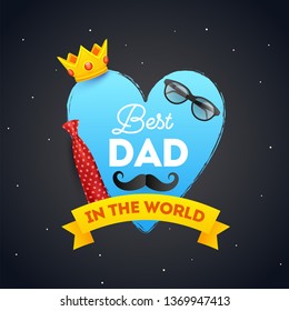 Best Dad In The World text with necktie and eyeglasses for Father's Day celebration background.