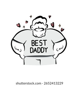 Best daddy cartoon illustration with beard man hearts and sparkles for father day greeting card poster and t-shirt graphic