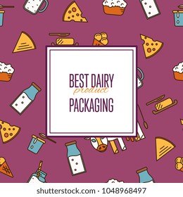 Best dairy product seamless pattern for packaging with different dairy icons in line style design, vector illustration. Organic farming background. Traditional and healthy milk products. Natural food
