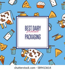 Best dairy product seamless pattern for packaging with different dairy icons in line style design, vector illustration. Organic farming background. Traditional and healthy milk products. Natural food
