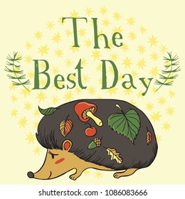 Best day text hedgehog vector illustration hand drawing inscription wish call