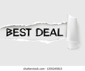 BEST DEAL appearing behind white torn paper.