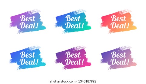 best deal color promo phrase. best deal stock vector illustrations with painted gradient brush strokes for advertising labels, stickers, banners, leaflets, badges, tags, posters