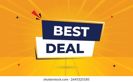 Best deal editable web banner vector art template illustration design label badge icon with dark blue white shapes orange yellow abstract business elements background perfect for modern promotion