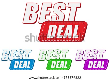 best deal, four colors labels, flat design, business shopping concept, vector