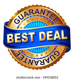 Best deal guarantee golden label with ribbon.  Vector illustration.