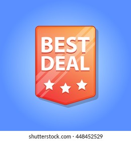 Best deal Label. Vector illustration. Red color. Blue background.