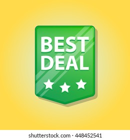 Best deal Label. Vector illustration. Green color. Blue background.