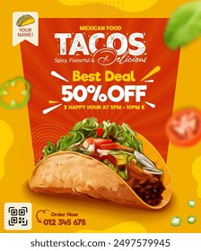 Mejor oferta Diseño de promoción de tacos de comida mexicana, folleto y Plantilla de Anuncio de redes sociales