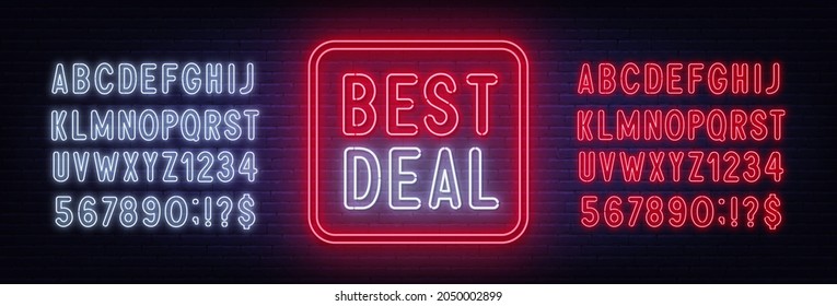 Best Deal neon sign on brick wall background