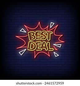 best deal neon Sign on brick wall background vector