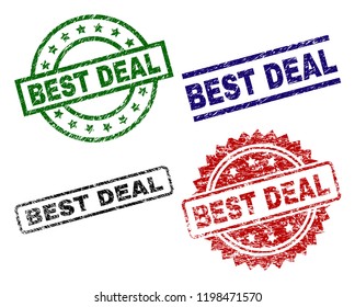 BEST DEAL seal stamps with corroded style. Black, green,red,blue vector rubber prints of BEST DEAL tag with corroded style. Rubber seals with round, rectangle, medallion shapes.