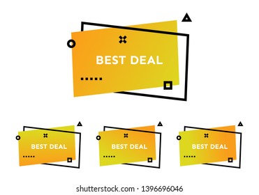 Best Deal. Set of four yellow geometric trendy banners.  Modern gradient shape with promotion text. Vector illustration.