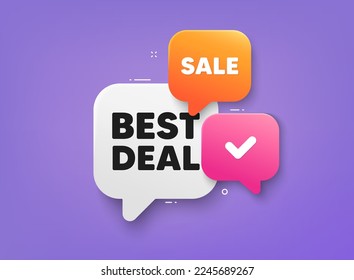 Mejor trato. Banner de chat de burbuja 3d. Cupón de oferta de descuento. Oferta especial Cartel de venta. Símbolo de descuentos publicitarios. Mejor etiqueta adhesiva. Cartel de promoción. Vector